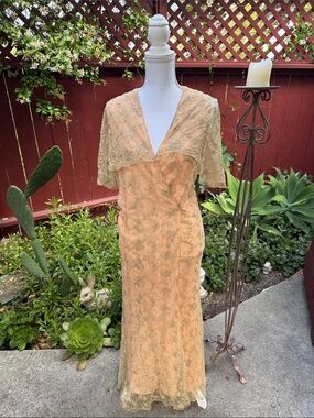 Vintage Scarbrough’s 1930s Peach Ecru Lace Tea Wedding Garden Gown